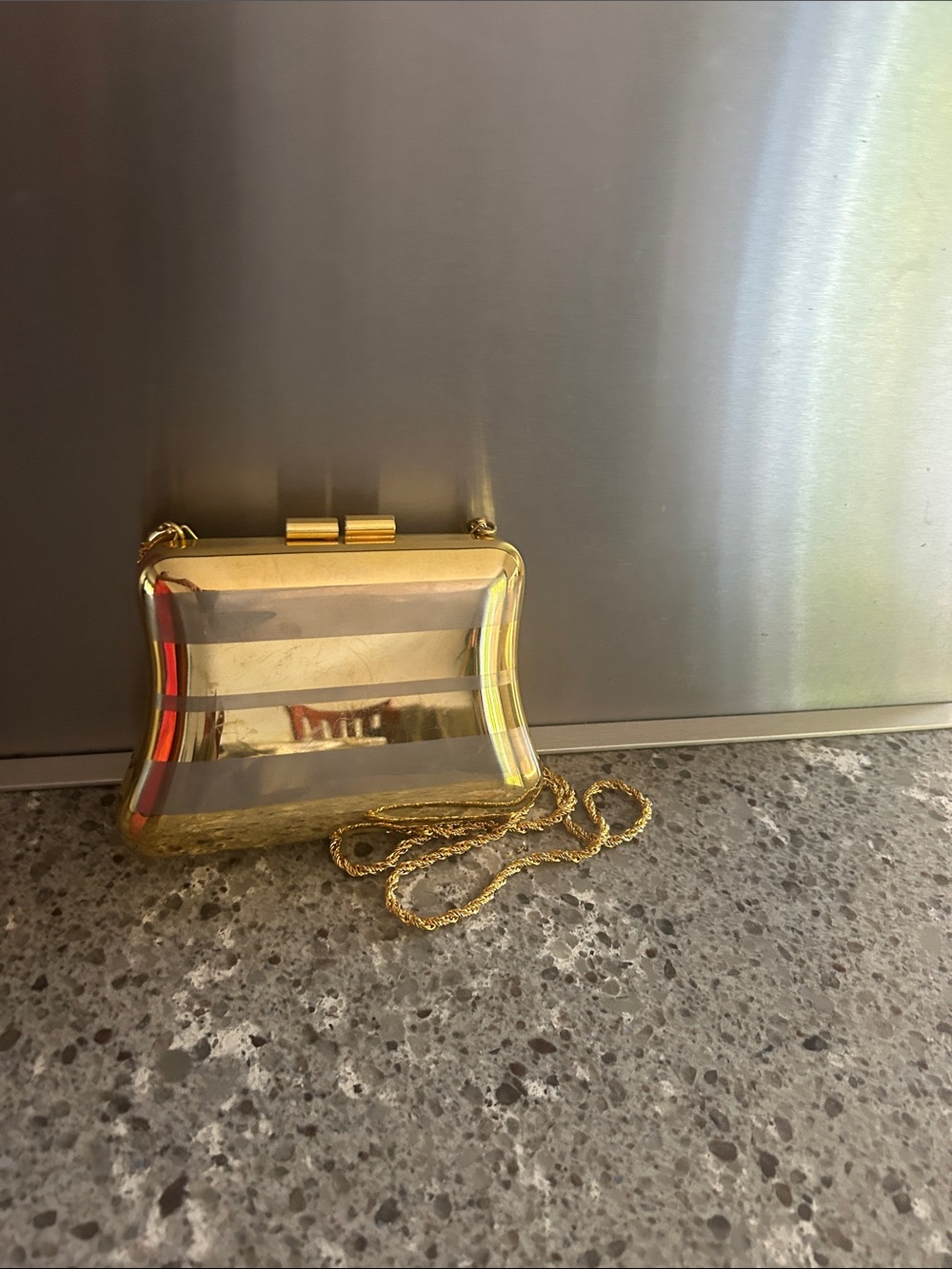 Vintage Holt Renfrew Metallic Two-Tone Hard Case Evening Clutch Minaudière